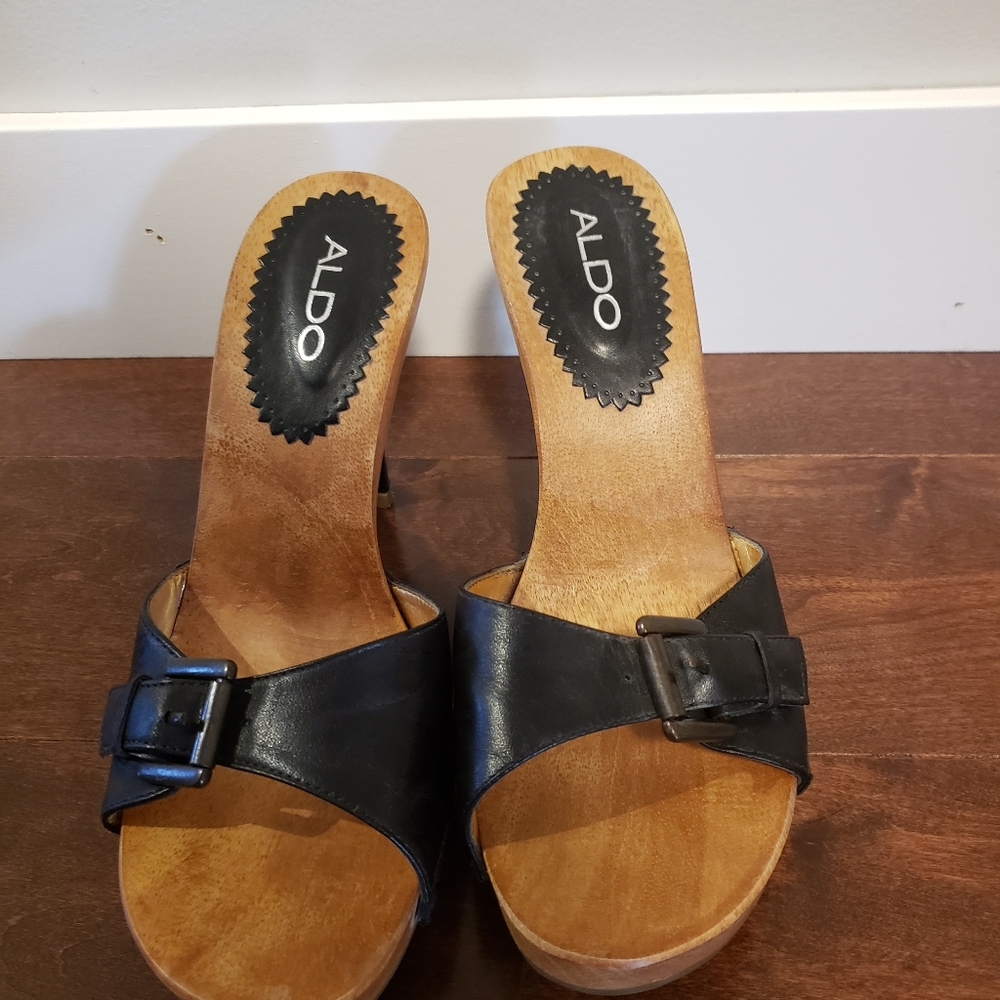 Women"s Aldo leather slide sandals.